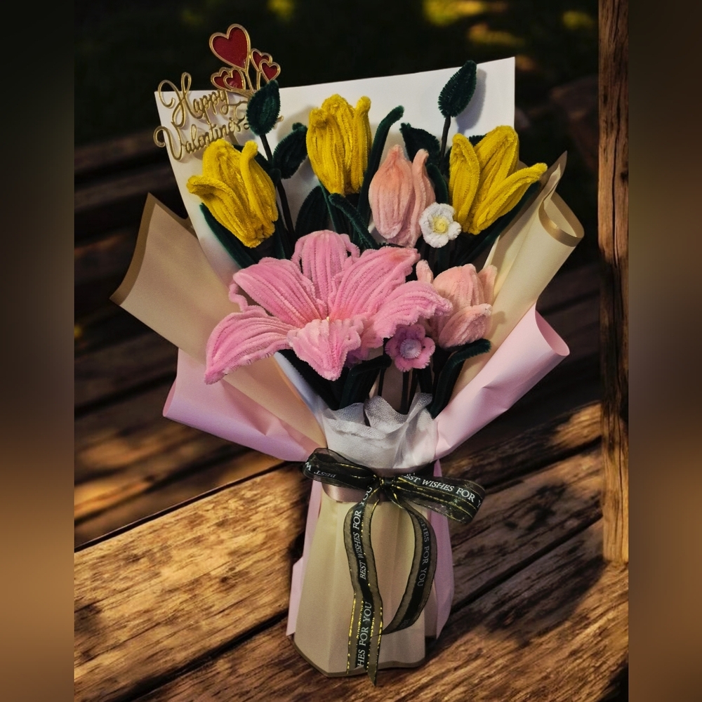 Elegant Pink and Yellow Floral Bouquet eternal flowers